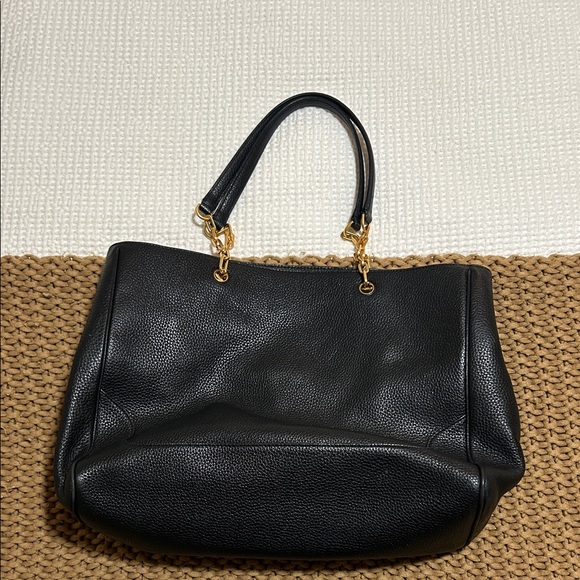 Tory Burch Black Pebbled Leather Tote with Gold Details - Picture 2 of 12